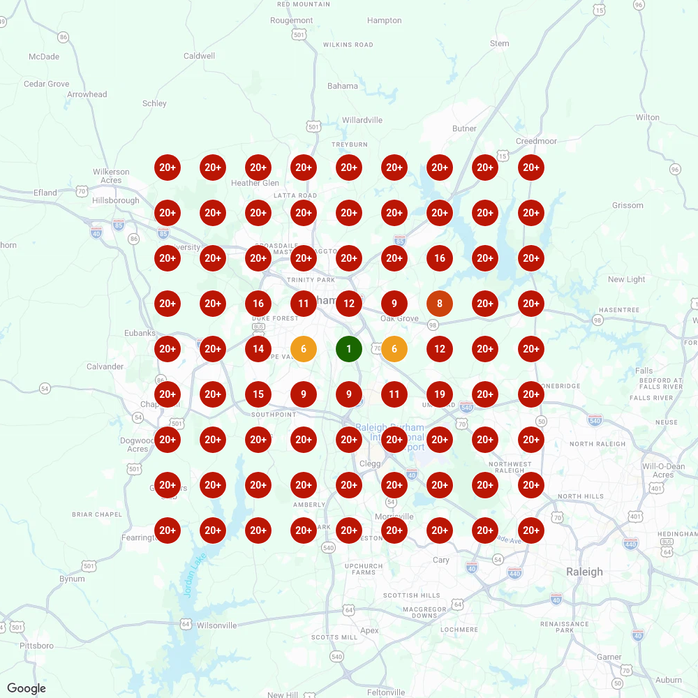 MJ's Roofing Durham rank map